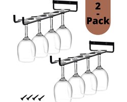 Wijnglazenhouder voor aan de muur | Wijnglazen rek | 2-pack voor 8 glazen | Ophangrek wijnglazen | Ophangrek glazen | Ophangrek | Wijnglas rek | Wijnglas houder | Zwart — cadeau in Wonen & Interieur
