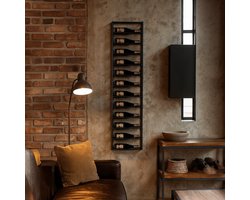 Lendo Online Wijnrek voor aan de muur - 12 flessen - Industrieel - 39x10x164cm (BxDxH) - Wandrek - Flessenrek - Hangend wijnrek - Muurrek - Poedercoat Staal - Zwart — cadeau in Wonen & Interieur