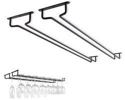 2 Stuks Wijnglazenhouder - Ophangrek Wijnglazen - 40 Cm - Wijnglazenrek - Aan De Muur - Metaal - Geschikt Voor 10 Glazen - Wijnglas Rek - Wijnglas Houder - Geschikt Voor Kasten, Keukens of Bars - Zwart — cadeau in Wonen & Interieur