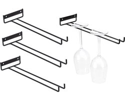 Wijnglazenhouder - 4 stuks - Wijnglazenrek - Ophangrek Wijnglazen - Glazenrek - aan de muur - Wijnrek 4 Flessen - Wijn Accessoires - Wijnrek Hangend - voor Muur en Wand - Wijnrek Hangend van Metaal — cadeau in Wonen & Interieur