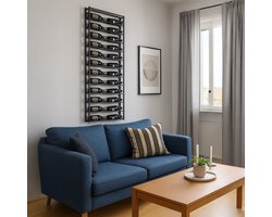 Lendo Online Wijnrek voor aan de muur - 24 flessen - Industrieel - 73x10x164cm (BxDxH) - Wandrek - Flessenrek - Hangend wijnrek - Muurrek - Poedercoat Staal - Zwart — cadeau in Wonen & Interieur