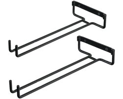 Wijnglazenrek voor aan de muur - Keukenwijnglazenorganizer - Wijnglazenhouder - Rek voor rode wijn - Glazenhouder - Hangend barrek - Opbergrek - Wijnglazenrek - Geschikt voor alle maten wijnglazen - 30*13*4,6 cm - Zwart - 2-pack — cadeau in Wonen & Interieur