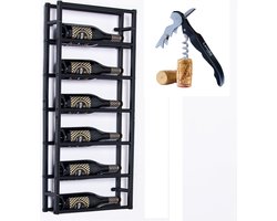 Lendo Online Wijnrek voor aan de muur - 6 flessen - Industrieel - 39x10x84cm (BxDxH) - Wandrek - Flessenrek - Hangend wijnrek - Muurrek - Poedercoat Staal - Zwart — cadeau in Wonen & Interieur