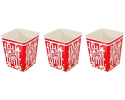 Herbruikbare Popcornbekers Set van 3 - 3 Liter - Rood-Wit — cadeau in Koken & Dineren