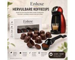 Enluxe Hervulbare Dolce Gusto Koffiecapsules – Set van 10 + Glijdende Koffieschep – Herbruikbare Cups – Duurzaam & Vaatwasserbestendig — cadeau in Kookcadeaus