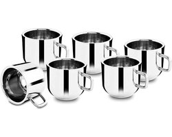 Set van 6 Dubbelwandige RVS Espresso Kopjes - Herbruikbare Koffiemokken — cadeau in Koken & Dineren