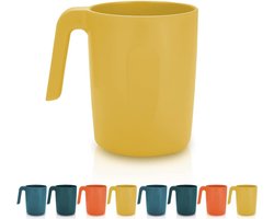 Kyraton Plastic Mokken Set 8 Stuks, Onbreekbaar en Herbruikbaar Lichtgewicht Reizen Koffiemokken Espresso Cups Gemakkelijk mee te nemen en schoon te maken Magnetronbestendig BPA-vrij (Goudgeel) — cadeau in Koken & Dineren