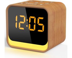 Neveda Digitale Wekkerradio met Nachtlamp licht - Wekkers Digitaal op Netstroom - Slaapkamer - Bruin houtlook — cadeau in Wonen & Interieur