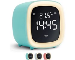JustAnotherProduct AP18 - Oplaadbare digitale wekker met licht (3 standen) - Alarm klok met temperatuur (15.5°C tot 50°C) - 12/24h Alarm clock - Nachtlamp - Licht blauw — cadeau in Gadgets