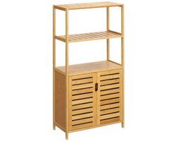 Badkamerkast badkamercommode met lameldeuren badplank bamboehout ladekast Woonkamerkast Voorzien van een anti-kantelriem voor extra veiligheid Het jaloeziedeurontwerp zorgt voor goede ventilatie en voorkomt dat geuren en vuil binnendringen — cadeau in Cadeau-ideeën