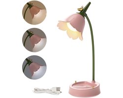 LED-Bureaulamp In De Vorm Van Een Bloem - Draadloze Tafellamp - Bureaulamp Voor Kinderen - Tafellamp Met 3 Kleurstanden En Dimfunctie — cadeau in Wonen & Interieur