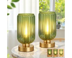 MUPOO Set van 2 Draadloze Tafellamp Modern met touch - Oplaadbare 7500 mAh - met Dimfunctie - Gouden voet en Groene Glazen Kap voor woonkamer - E27-fitting - Vintage Bedlampje — cadeau in Wonen & Interieur