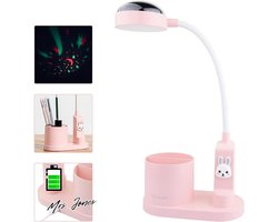 Mrs. Jones Led-bureaulamp voor kinderen tafellamp oplaadbare batterij 2000 mAh met penhouder en sterprojectie draadloze led-bureaulamp voor studio werk met dimfunctie slittepje LED-verlichting . — cadeau in Wonen & Interieur