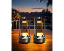 Set van 2 draadloze tafellampen – oplaadbare LED-bureaulampen met 3 lichtkleuren en traploze dimfunctie; compact en draagbaar, geschikt voor terras, bar, restaurant en slaapkamer (zilver) — cadeau in Wonen & Interieur
