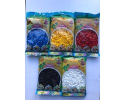 Set van 5 verschillende basis kleuren Hama midi strijkkralen: rood, geel, blauw, wit & zwart (primaire kleuren) voor normale strijkparels, schoencadeau Sint / Kerstmis! — cadeau in Spellen & Speelgoed