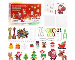 Strijkkralen voor Kerstmis, 5 mm strijkkralen, kerstset, 15 patronen, strijkpapier, hangers en accessoires voor knutselen, handwerk voor kinderen, cadeau, kerstdecoratie (rood) — cadeau in Spellen & Speelgoed