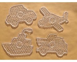 Set van 4 HAMA MAXI voertuigen grote strijkkralen vormpjes / figuur / grondplaat (auto, boot, vliegtuig, truck / vrachtwagen, transport) voor extra grote strijkparels, creatief cadeau voor kleine kinderen / peuters / kleuters, kinderfeestje! — cadeau in Spellen & Speelgoed
