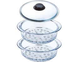 Pyrex - Steamer Basket Stoommand met Deksel Ø 20 cm 3-Delig - Transparant - Borosilicaatglas — cadeau in Kookcadeaus
