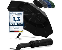 Wilford & Sons Stormparaplu Opvouwbaar Zak Paraplu Stormproof + Knop Automatisch & Beschermhoes | Heren Dames - Compact Stevig, Teflon Wind & Waterdicht Handvat Polsstrap| Reisparaplu Zakparaplu Golf, Zwart - Dubble Dak — cadeau in Cadeau-ideeën