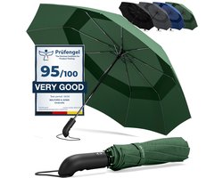 Wilford & Sons Stormparaplu Opvouwbaar Zak Paraplu Stormproof + Knop Automatisch & Beschermhoes | Heren Dames - Compact Stevig, Teflon Wind & Waterdicht Handvat Polsstrap| Reisparaplu Zakparaplu Golf, Groen - Dubble Dak — cadeau in Cadeau-ideeën