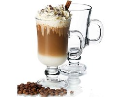 Luxe Irish Coffee – Koffieglazen – Latte Macchiato Glazen op voet met handvat - cappuccino glazen - Set van 2 - 240 ml — cadeau in Koken & Dineren