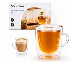 Dubbelwandige Theeglazen 2 Stuks - Luxe Theekopjes met Oor Set - Warm- en Koudhoudend - Thermoglazen met Handvat 285 ml - Lichtgewicht Borosilicaatglas - Dubbelwandige Thermische Glazen - voor Thee, Koffie & Cappuccino - Tea Glass Set - SilverCrest — cadeau in Koken & Dineren