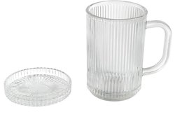 Bavary Luxe Ribbelglas Set – 1 Glas + 1 Schotel/Deksel – Hittebestendig Glas – Retro Drinkglazen met Handvat – Geschikt voor Koffie, Thee & Frisdrank – 2-delige Set — cadeau in Koken & Dineren