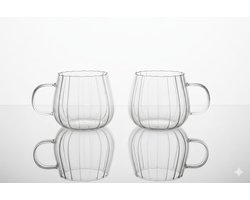 Bavary Timeless Glazen Mok – 350 ml – Set van 2 – Hittebestendig – Koffie & Thee – Luxe Ribbel Design — cadeau in Koken & Dineren