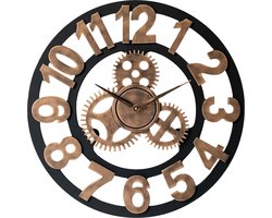 LW Collection wandklok brons 80cm - Grote moderne houten klok brons met tandwielen - Industriële wandklok - Landelijke wandklok stil uurwerk — cadeau in Wonen & Interieur