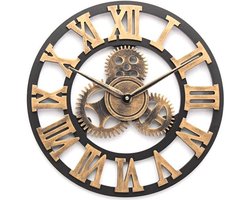 40 cm 3D vintage quartz wandklok, houten tandwielen, industriële stijl, Romeinse cijfers, luxe handgemaakte gouden haken. — cadeau in Wonen & Interieur