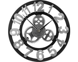Wandklok industrieel – Grote XL Wandklok 45 cm – Retro - Tandwielen - Cijfers - Zilver — cadeau in Wonen & Interieur