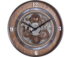 Fresco Wandklok Ø 60 cm – Vintage Wood – Bewegende Tandwielen – Houtlook – Industrieel – Stil Uurwerk — cadeau in Wonen & Interieur