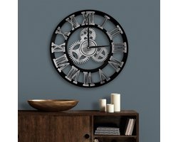 Wandklok - Stille Wandklok Zonder Tikgeluid - Industriële 3D Tandwielen - Woonkamer & Keuken - Zilver Romeinse Cijfers — cadeau in Wonen & Interieur
