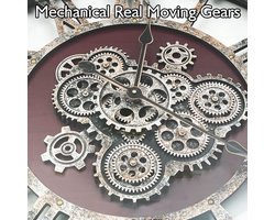 Wandklok 68 cm met Bewegende Tandwielen – Grote Industriële Vintage Wandklok XXL – Stil Quartz – Massief Hout & Metaal – Steampunk Decoratie – Afmetingen op aanvraag – Pauwhome — cadeau in Wonen & Interieur