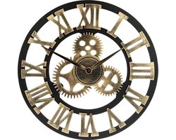 Handgemaakte Grote Wandklok - Ronde Muurklok - Retro Klok - Latijnse Cijfers Romeins - Tandwiel - Handmade Gear Wall Clock — cadeau in Wonen & Interieur