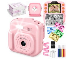 Impressora Térmica - Grote Kindercamera met foto printer - Instant camera - Digitale Camera Kinderen - Kinderfototoestel - Mini printer - Speelgoed camera - 48MP - Inclusief Cameratas + 4 papierrollen + 32GB sd kaart - Roze — cadeau in Spellen & Speelgoed