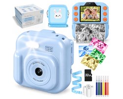 Impressora Térmica - Grote Kindercamera met foto printer - Digitale Camera Kinderen - Instant camera - Kinderfototoestel - SpeelgoedCamera - Mini printer - 48MP - Inclusief Cameratas + 4 papierrollen + 32GB sd kaart - Blauw — cadeau in Spellen & Speelgoed