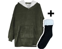 Zoem - Fleece deken met mouwen Groen - inclusief fleece sokken - fleece plaid - sweater - 280 gsm — cadeau in Wonen & Interieur