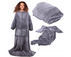 Fleece noony - Fleece - plaid - grijs - badjas - plaid met mouwen — cadeau in Wonen & Interieur
