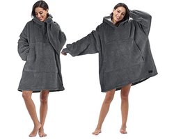 Cuddle Hoodie - Plaid met mouwen - Fleece plaid - Cadeau voor man - Vaderdag cadeau – vaderdag geschenk – vaderdag cadeuapekket - Hoodie deken - Hoodie - Donker grijs - Huggle hoodie - lekker zacht en dikke stof - Donker grijs — cadeau in Wonen & Interieur