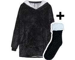 Zoem - Fleece deken met mouwen Zwart - inclusief fleece sokken - fleece plaid - sweater - 280 gsm — cadeau in Wonen & Interieur