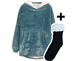 Zoem - Fleece deken met mouwen Turquoise - inclusief fleece sokken - fleece plaid - sweater - 280 gsm — cadeau in Wonen & Interieur