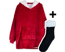 Zoem - Fleece deken met mouwen Rood - inclusief fleece sokken - fleece plaid - sweater - 280 gsm — cadeau in Wonen & Interieur