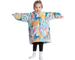 Zebra fleece hoodie deken met mouwen - fleece poncho voor kinderen – fleece plaid met mouwen - maat 98/128 – lengte 60 cm – warm & zacht – relax outfit kids – multicolor - Badrock — cadeau in Wonen & Interieur