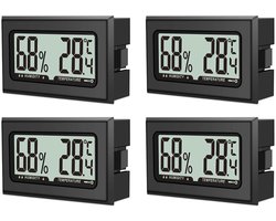 4 stuks luchtvochtigheidsmeter, thermometer, mini-digitale hygrometer met LCD, temperatuurkamerthermometer voor binnen, kantoor, woonkamer en wijnkelder (batterijen inbegrepen) (4) — cadeau in Cadeau-ideeën