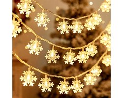 Sneeuwvlok LED Slingerlamp - 6m 40 Lampjes Warm Wit | Batterij gevoed(exclusief batterijen) | 2 Lichtstanden continu & knipperend, Kerst Feestdecoratie Binnen en Buiten- Sfeervolle decoratie binnenshuis — cadeau in Wonen & Interieur