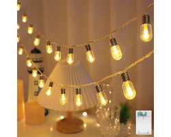 Sfeervolle LED Lichtersnoer op Batterijen met Timer, Warm Wit Licht voor Binnen en Buiten — cadeau in Wonen & Interieur