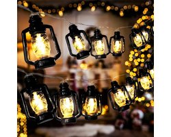 3m LED Lantaarn Lichtslinger - 20 Mini Lampjes Warm Wit Licht - Zwarte Retro Petroleumlamp Stijl - Batterijgevoed & Waterdicht - Sfeervolle Decoratie voor Binnen & Buiten - Perfect voor Tuin, Terras, Bruiloft & Kerst - Eenvoudig te Hangenaan — cadeau in Wonen & Interieur