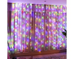 LED-gordijnverlichting – 3 x 3 m, 300 LED's (10 strengen met haken); voeding via USB; inclusief afstandsbediening; geschikt voor feestelijke decoratie en binnenverlichting; zorgt voor hoogwaardige, sfeervolle verlichting – Gekleurd licht — cadeau in Wonen & Interieur