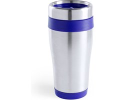 RVS warmhoudbeker - 450 ml - zilver blauw - dubbele wand - reisbeker — cadeau in Koken & Dineren